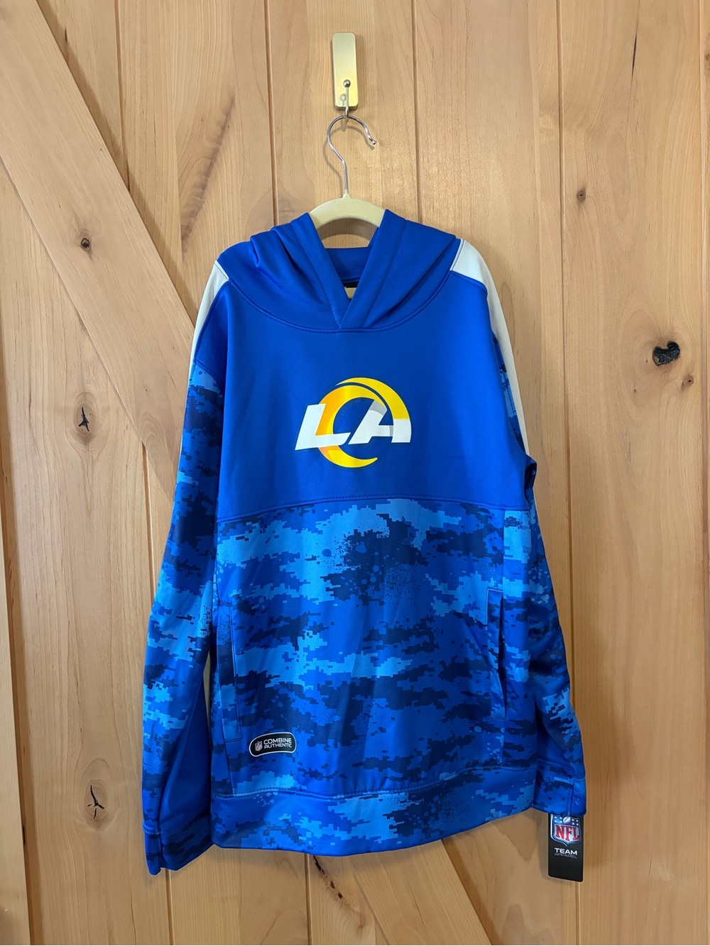 NFL Team Apparel Youth Los Angeles Rams Camo Pullover Hoodie Blue M 10/12 NWT